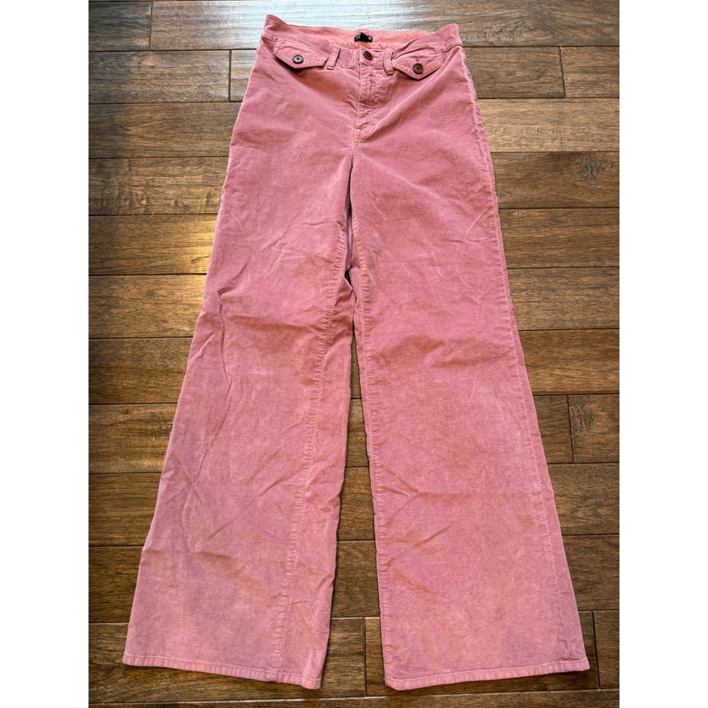 J.Crew Wide Leg Corduroy Pants Women 26‎ Pink Dusty Rose Button Flap Retro 70s